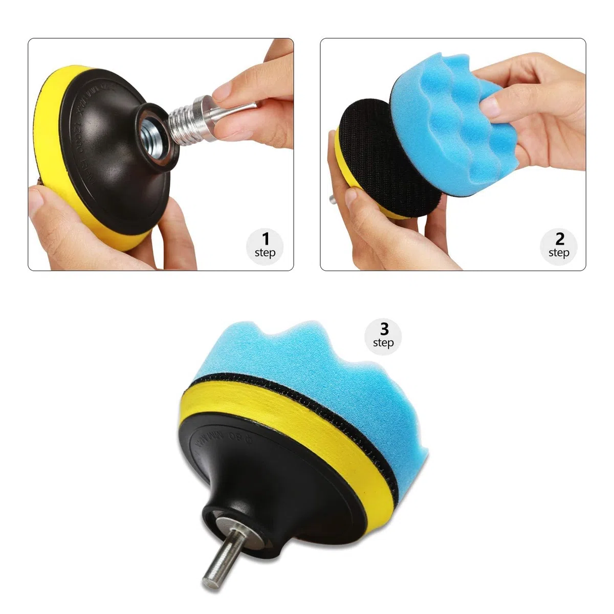 SPTA 34Pcs 80mm Esponja pulidora Lana Buffing Buffer Compuesto Kit Auto Pulidora para automóvil con M14 Kit de Adaptador de Taladro + Disco de Pulido + Cepillo de Limpieza