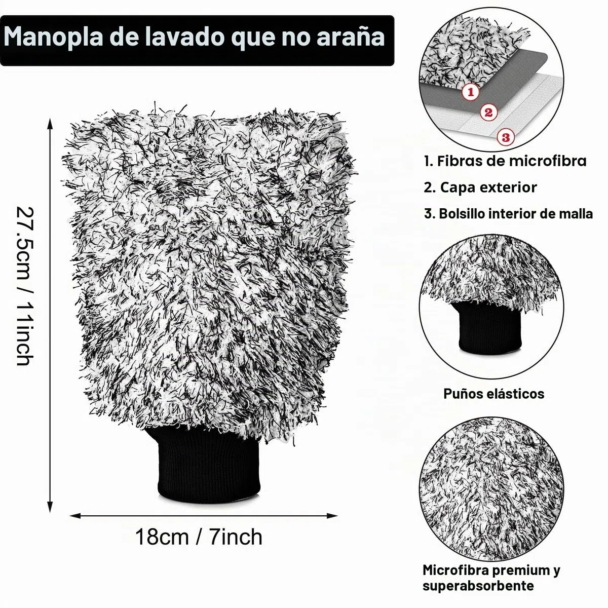 Cepillo Llantas Coche y Guante Lavado Coche con 4 Pincel para Detalles, Cepillo de Microfibra para Llantas de Coche Cepillo Limpia Llantas para Limpiar Interior y Exterior (Negro)