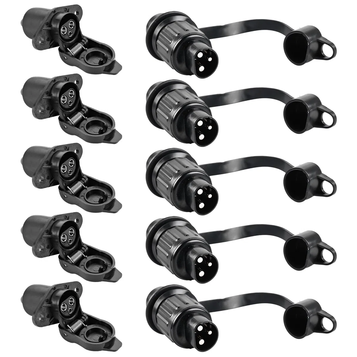 5 unidades de enchufe de 3 polos para remolque, 12 V, 3 pines, enchufe plano de tres polos, adaptador de tres polos para camiones, caravanas, tractores, remolques, maquinaria agrícola