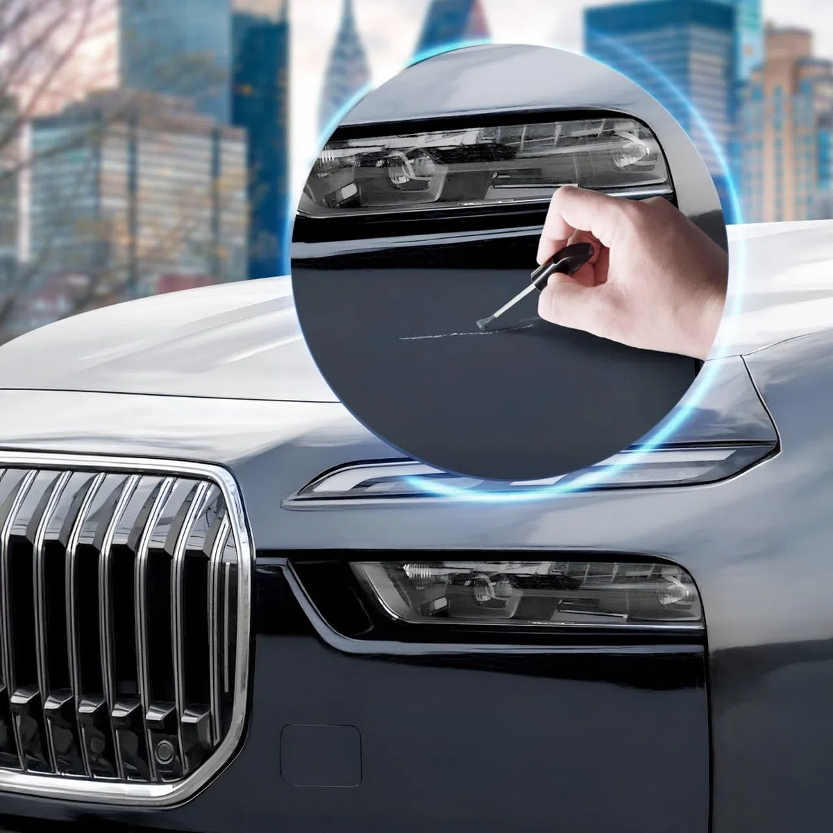 Reparador de Arañazos para Coche, Lápiz de Retoque para Automóvil, Bolígrafo Reparaarañazos, Rotulador de Reparación, 2 Piezas de Pintura de Retoque Peugeot con Base + Laca. (EZW GRIS HIERRO)