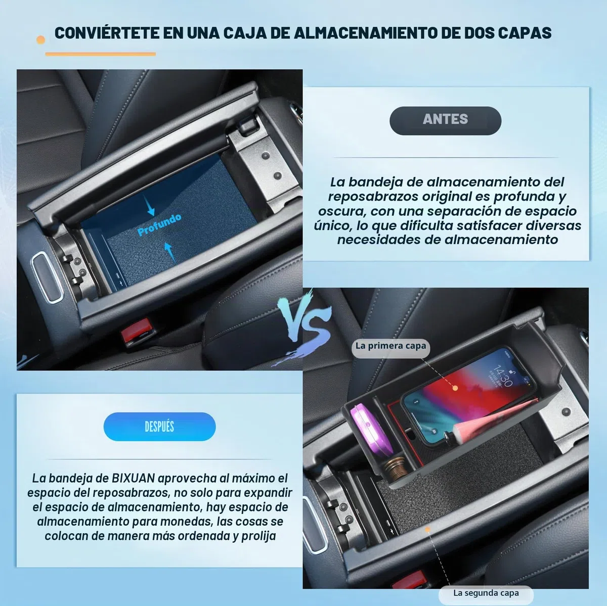 BIXUAN Compatible con Mercedes Benz Clase A W177 V177 Clase B W247 2019-2024 GLA H247 X247 EQA EQB C118 Consola Central Caja de Almacenamiento Compartimiento Reposabrazos Organizador Bandeja