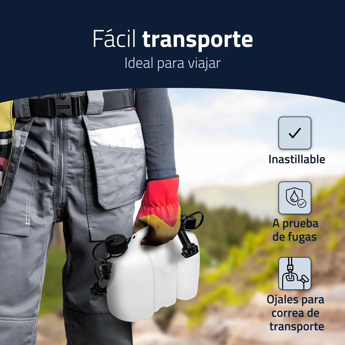 hünersdorff bidón doble/bidón combinado para combustible y aceite con 2 tubos de salida, 3 + 1,5 litros, homologación ONU, Made in Germany
