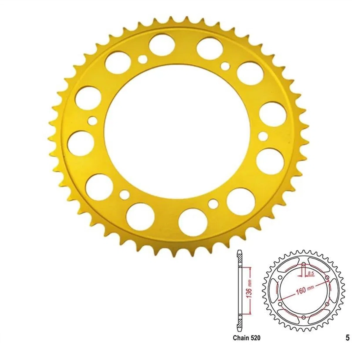 Pieza de piñón Piñón Trasero De Aluminio Dorado para Motocicleta 520-47T para BMW Road F650 1994-1995 para Funduro 1996-2000 ST para Strada 1998-2000 1999