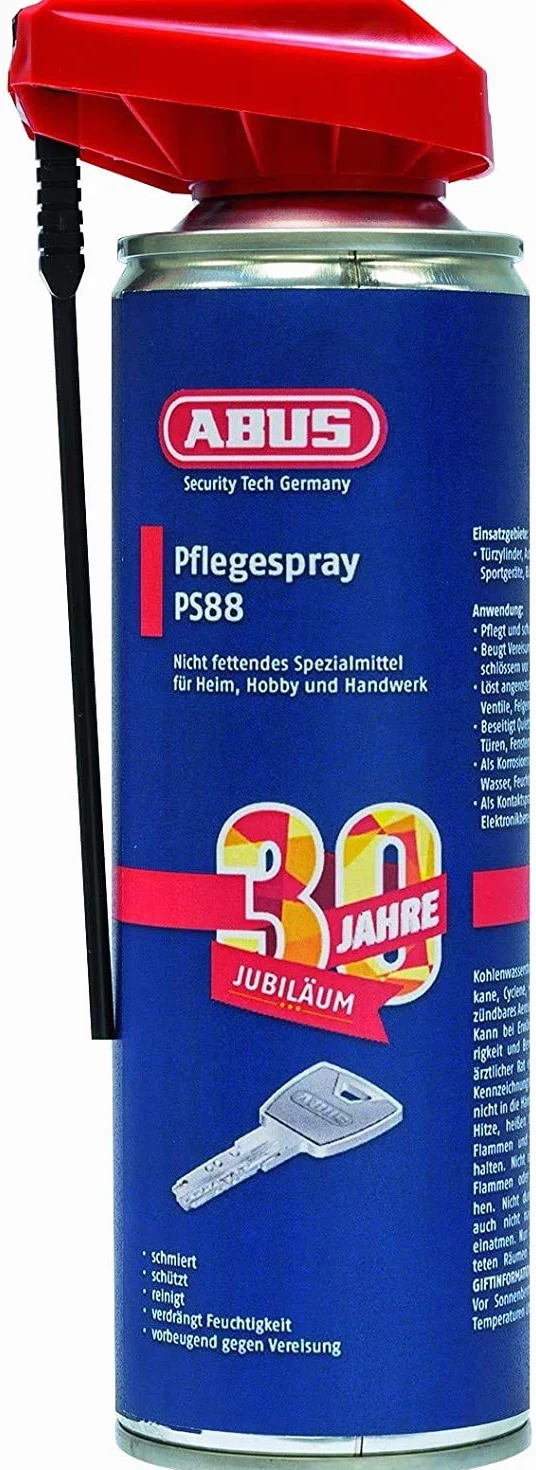 ABUS Spray de cuidado PS88 – Lubricante sin grasa para cilindros de puertas, cerraduras de coches, herramientas, protege contra la humedad y la congelación