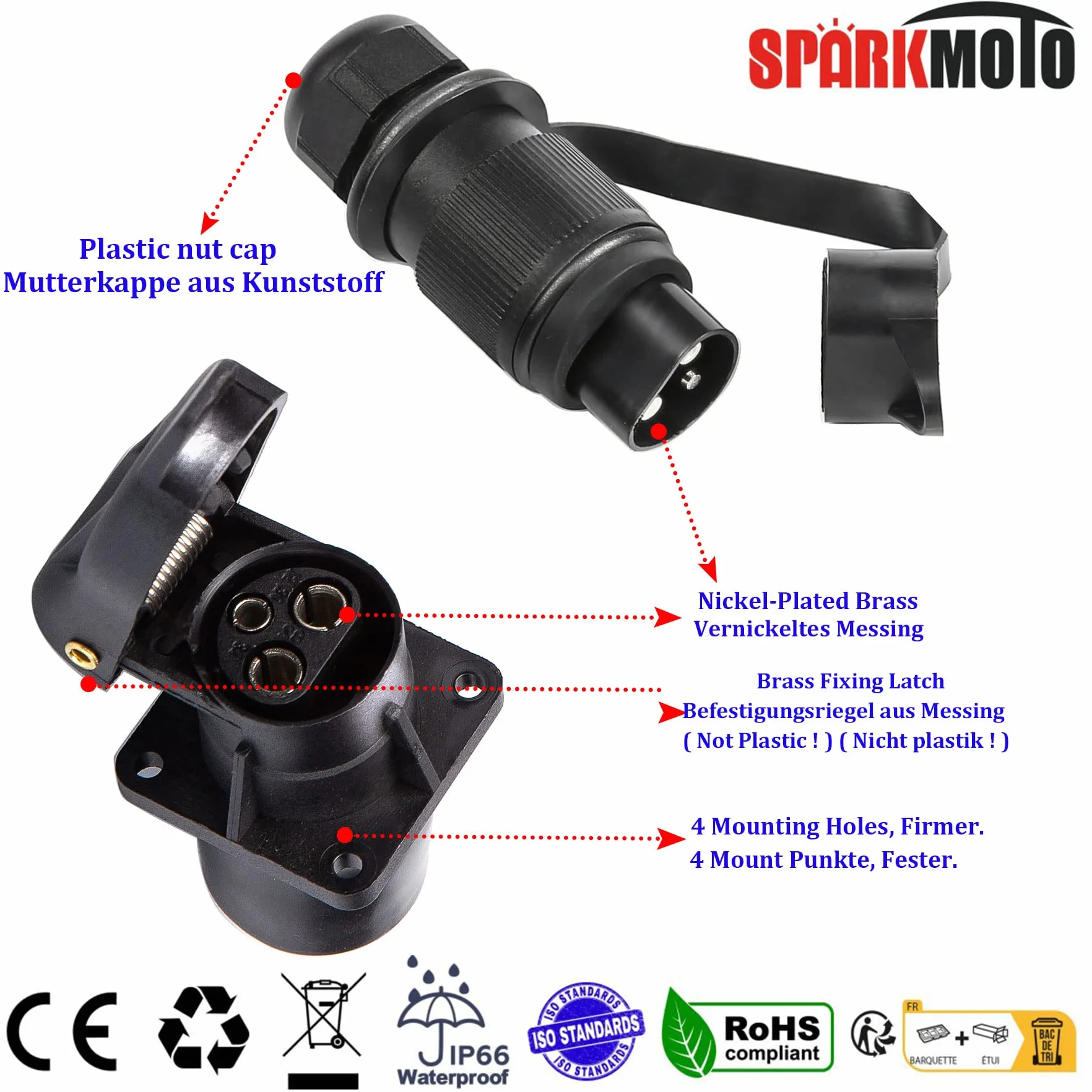 3 Piezas x Enchufe de Remolque 3 Pines y Zócalo de Remolque 3 Pines 12V, Enchufe Eléctrico del Tractor Hembra 3 Polos zócalo Tractor Macho 3 Pines Impermeable para Agrícola (3 Piezas)