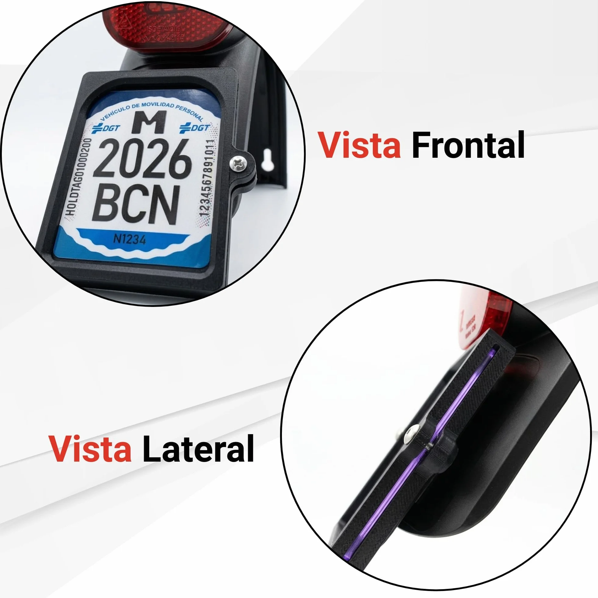 Portamatrícula para Patinete Eléctrico VMP con Tornillo de Seguridad, Soporte de Placa Identificativa para Guardabarros con Fijación por Tornillos o Adhesivo, Protector Transparente
