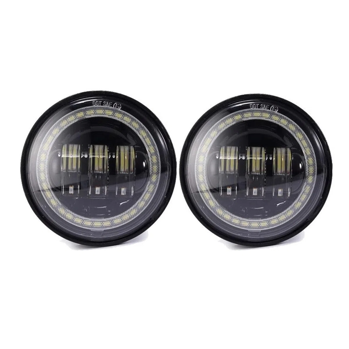Faros Antiniebla LED 4,5 Pulgadas Y 30 W Color Rojo Blanco DRL Ámbar Intermitentes Halo Luz Cruce Auxiliar Para Motocicleta Luces Antiniebla Luz Niebla(Cromo)