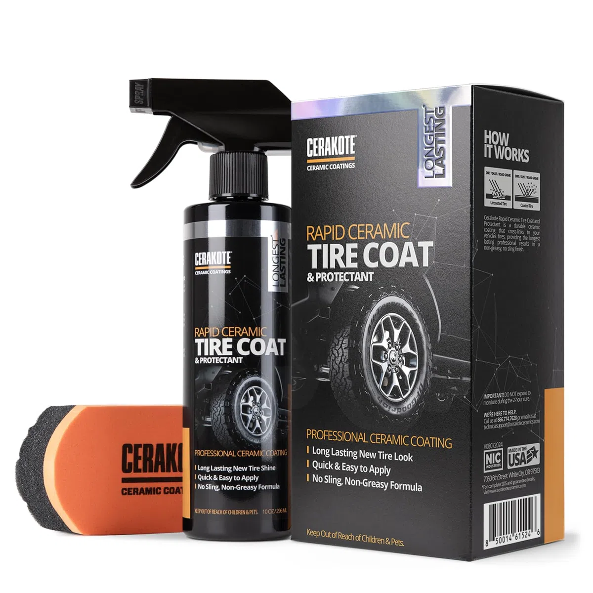 CERAKOTE Rapid Ceramic Tire Coat – Pulido de neumáticos de cerámica de secado rápido – Acabado negro profundo para neumáticos – Dura hasta 10 veces más – Recubrimiento cerámico para neumáticos sin