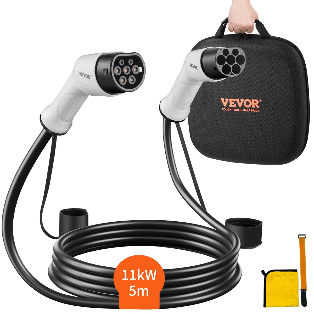 VEVOR Cable de Vehículo Eléctrico Tipo 2 a Tipo 2 Cable de Carga EV 16A 11kW Cable de 5m IP66 Impermeable con Bolsa de Transporte para IEC62196 Híbrido de Carga de Coches Eléctricos CE TUV Tres Fases