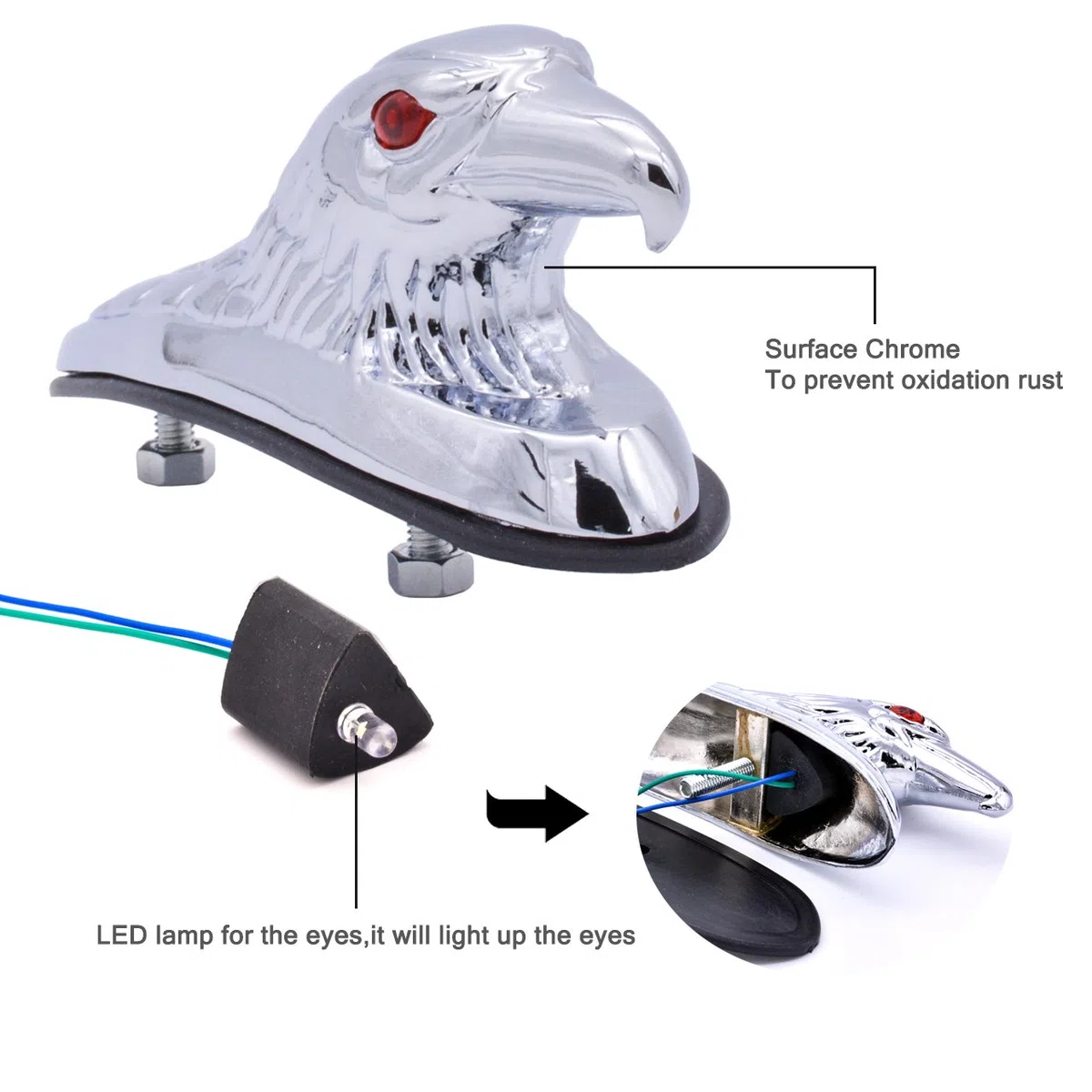Adorno de águila cromado KATUR, ideal para el guardabarros delantero de motocicletas, cuatriciclo y capó de coche