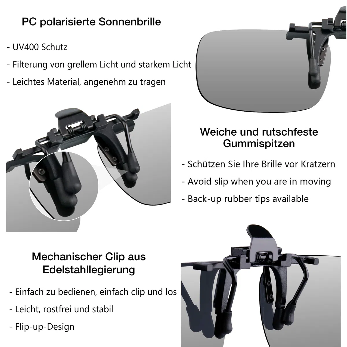 Conjunto de accesorios para gafas de sol, 2 unidades de clips con gafas polarizadas, contra la luz, para mujeres y hombres, unisex, soporte para gafas