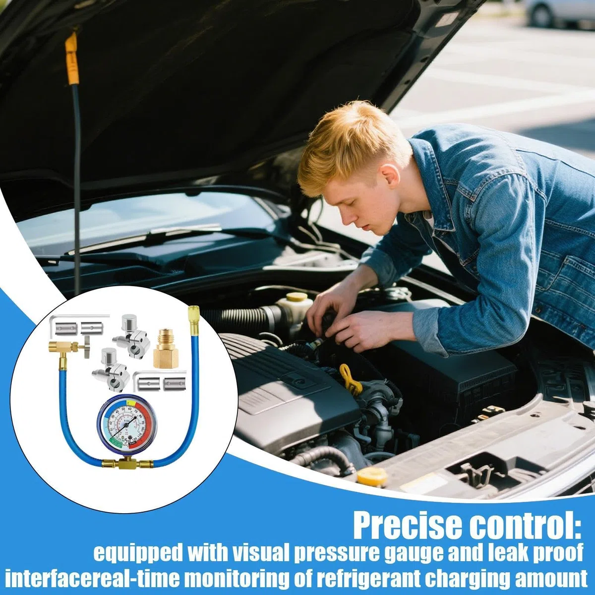 Kit De Recarga De CA Para Automóvil: Adaptador De Perforación De Válvula De Manguera Para Grifo De Lata De Refrigerante, Herramienta De Servicio De Aire Acondicionado Para Automóvil, Reparación De Fug