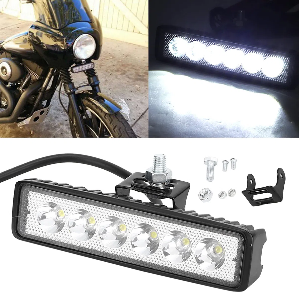 18W Barra Luz LED, Akozon 12V 6 Faro Trabajo Foco Proyector Coche Lámpara de Trabajo Luz Diurna Modificación del vehículo IP67(Negro)