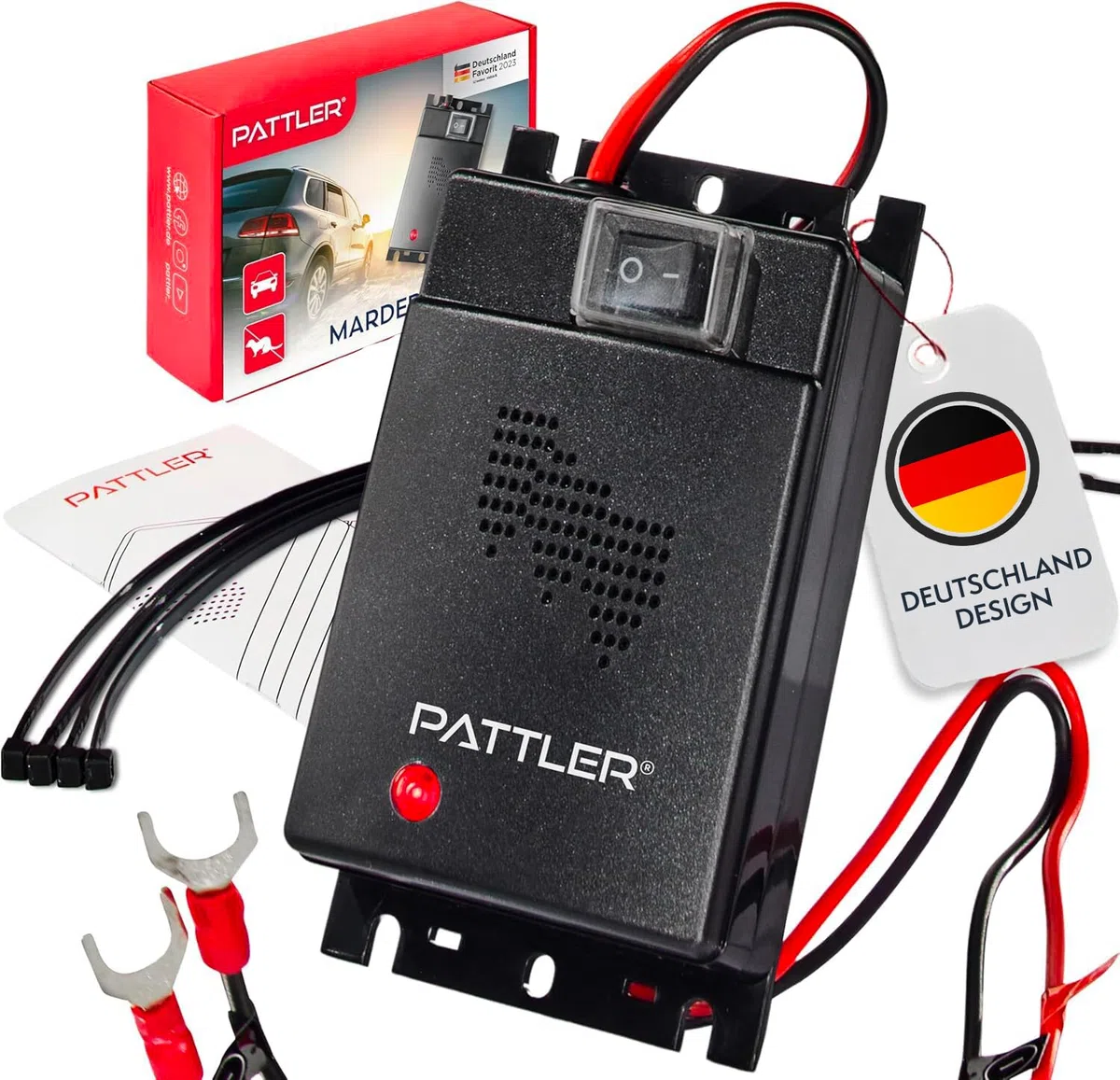 PATTLER Ahuyentador de Martas para Coche 12V con Ultrasonido, Protección para el Compartimento del Motor con Instalación Directa a la Batería del Vehículo – 1 Unidad