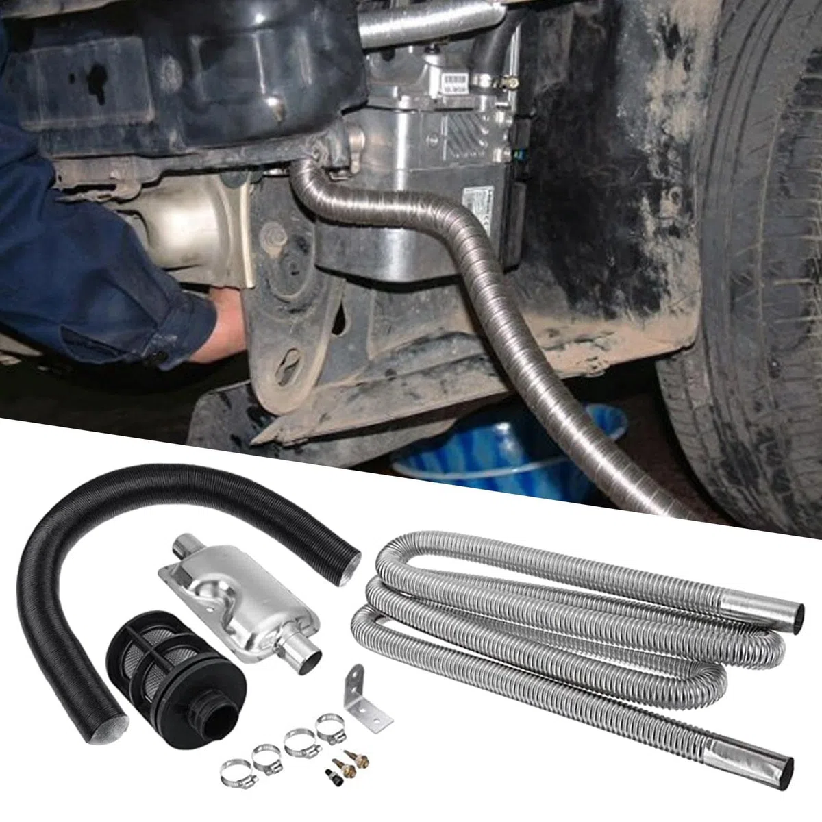 escape flexible - Kit escape reducción ruido,escape acero inoxidable Povanjer calentador aire estacionamiento escape