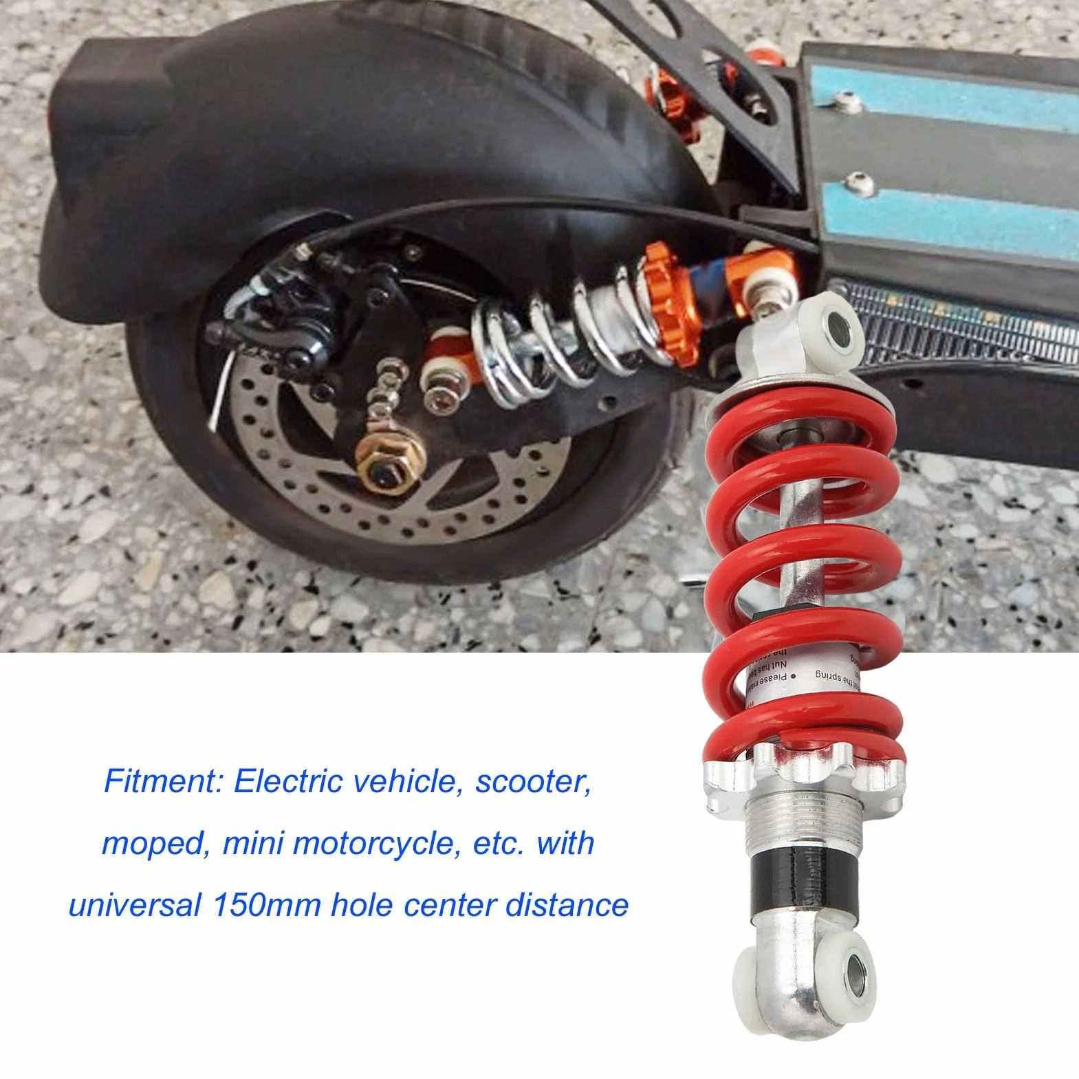 150mm/5.91in Universal Moto/ATV Amortiguador 750LBS Carga Ajustable Diseño de Resorte para Vehículo Eléctrico, Scooter, Ciclomotor, Mini Motocicleta