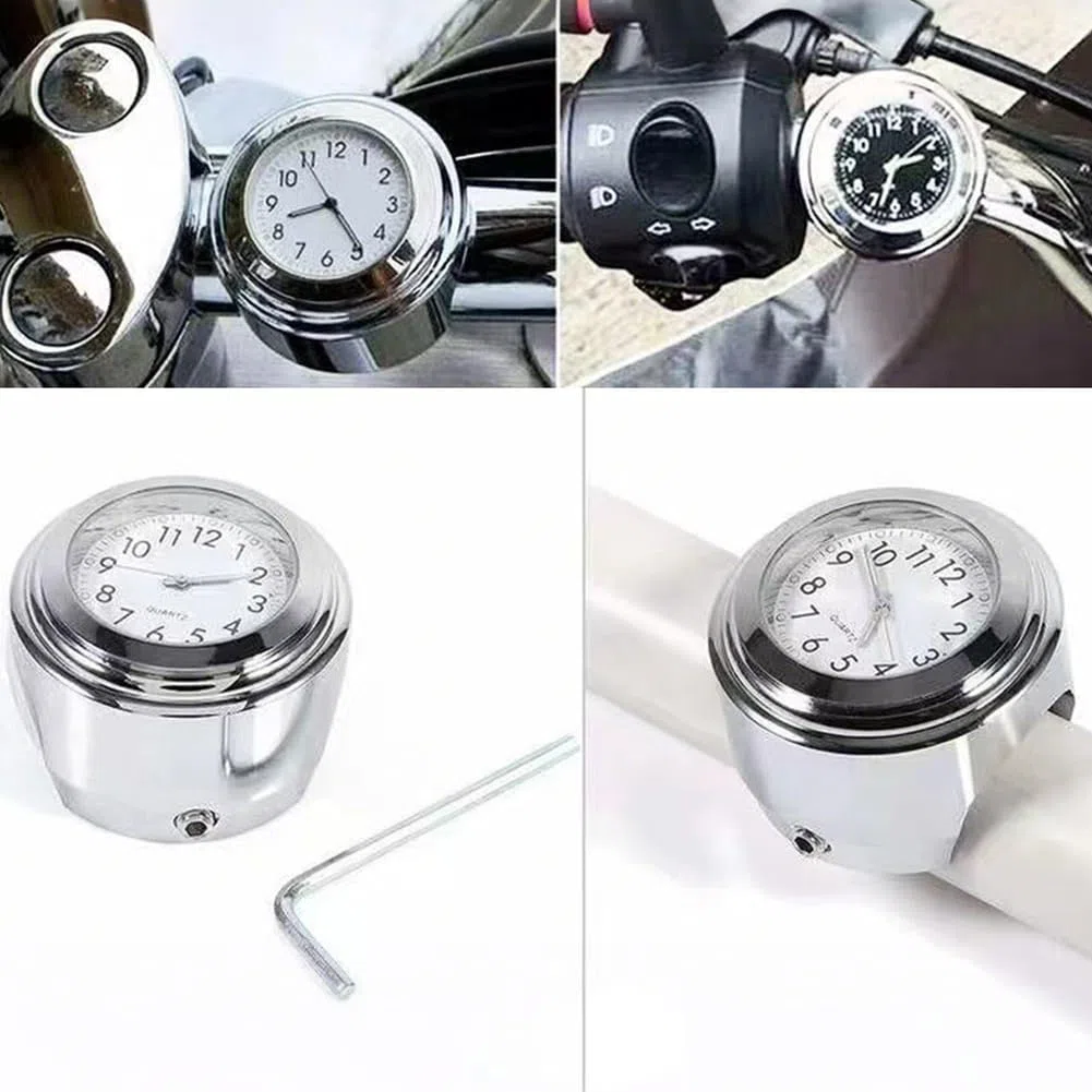 Tyenaza Reloj de Moto Manillar Universal, 1 Par 7/8 Pulgadas Relojes de Manillar de Motocicleta y Termómetro, Impermeable a Prueba de Polvo Universal Moto Cromo Reloj Temp, para Motocicletas(Blanco)