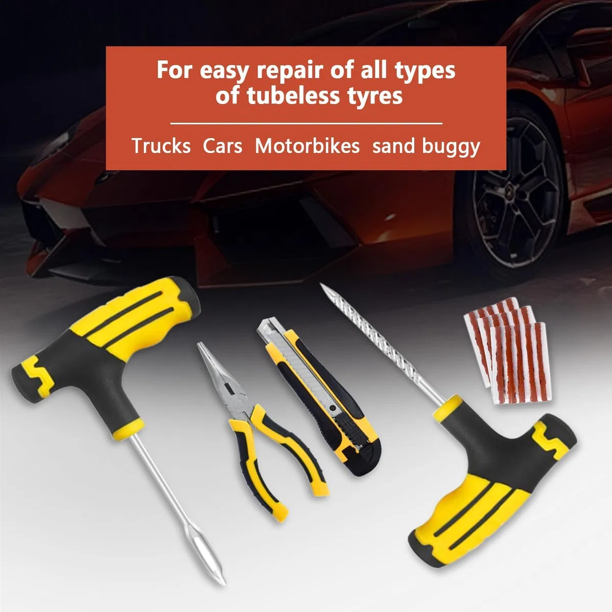 Kit repara pinchazos coche,Valido para Todo Tipo de neumáticos,Kit Mechas para Pinchazos Neumáticos,para Coches, todoterrenos, Moto y más.