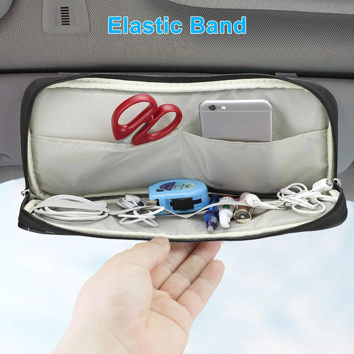 Linkstyle Organizador de Visera para Coche de Cuero PU, Soporte para Gafas, Bolsa Visera Parasol para Tarjetas Licencias Recibos Bolígrafos
