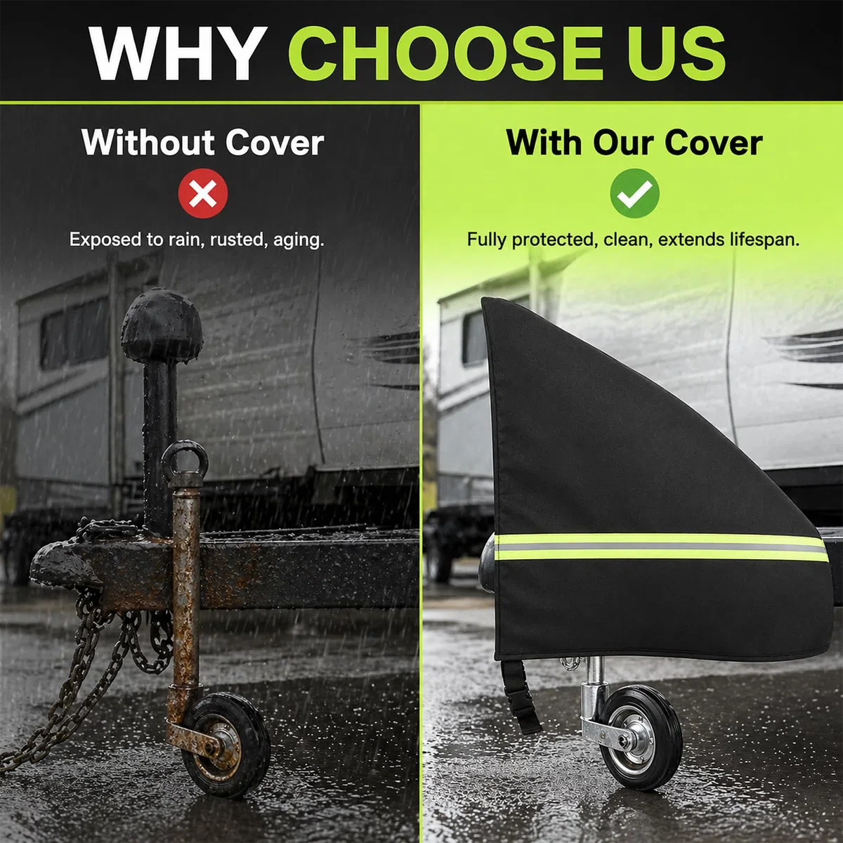 Funda para el timón de caravanas, Universal de 600D para remolques Accesorio con Elementos Reflectantes; Funda Reforzada e Impermeable para el timón de remolques con Revestimiento de PVC
