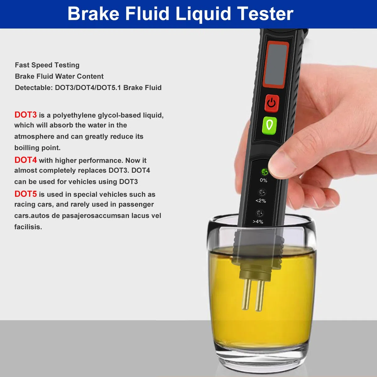ATsafepro Medidor Digital Presión Neumáticos 150PSI Líquido Frenos Bolígrafo 2 en 1,Medidor Neumáticos Portátil 4 Ajustes para Coche Camión Bicicleta Líquido Frenos Tiras Prueba Para DOT3 DOT4 DOT5.1
