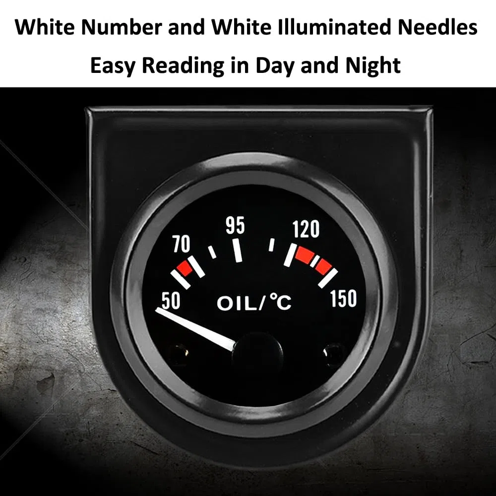 ETOPARS Coche Medidor de Temperatura del Aceite Motor 2" 52mm Aceite Temperatura Indicador Auto Aceite Temperatura Puntero Medidor de Calibre Blanco Luz Instrumentos Vehículo