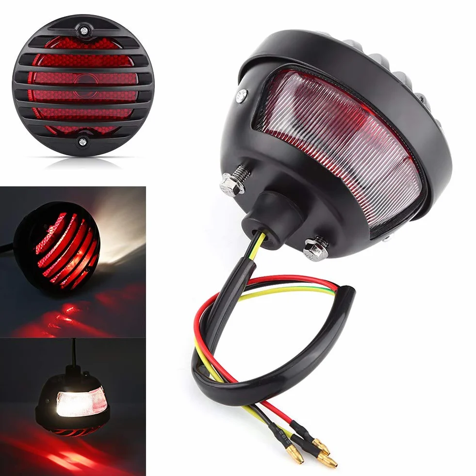 Luz Trasera de Freno, Yctze Univerdsal Negro Redondo Luz de Freno Trasera de Motocicleta para Patinetes Bobber Chopper ATV