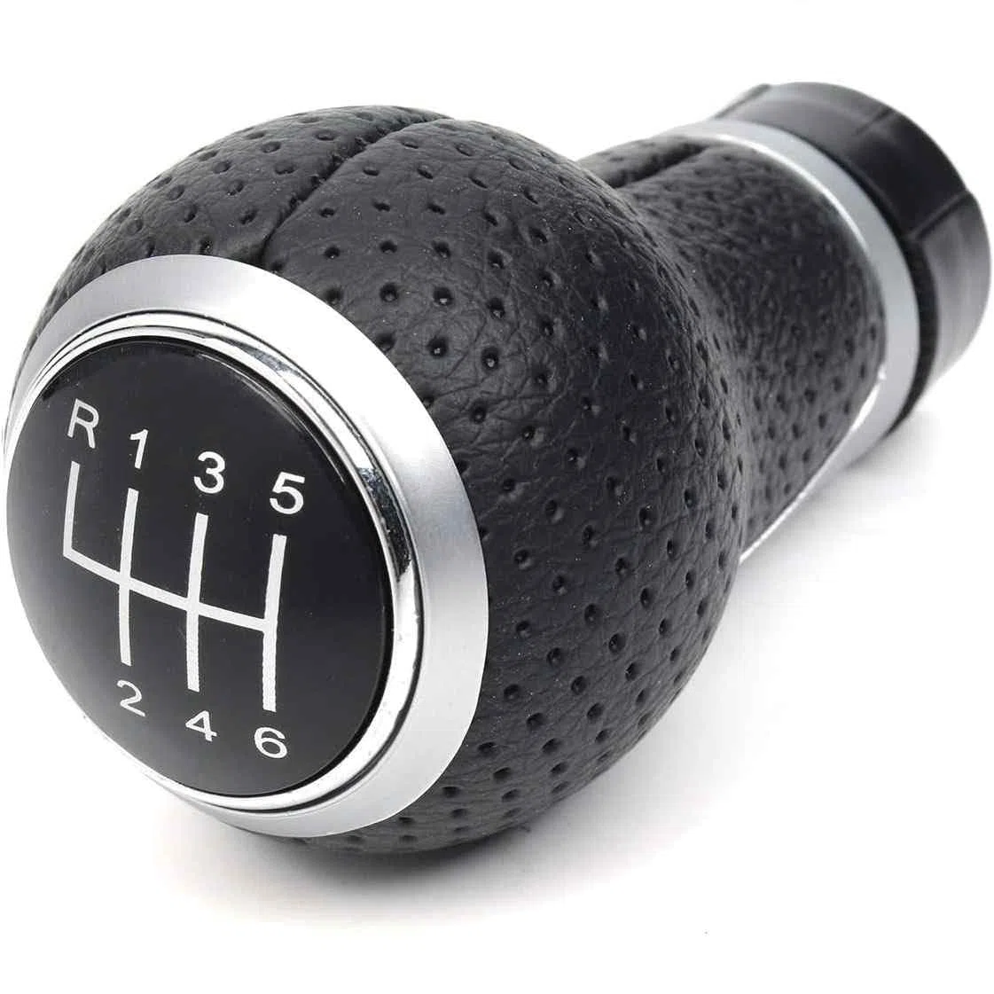 AUTOZOCO Pomo de 6 cambios marcha coche con perilla, Pomo cambio de marchas, Compatible con Audi A1 A3 A4 A5 B6 B7 B8 A6 S4 8K A5 8T Q2 Q3 Q5 8R S Line Passat Golf MK4 Seat Leon Ibiza 6J, Negro plata
