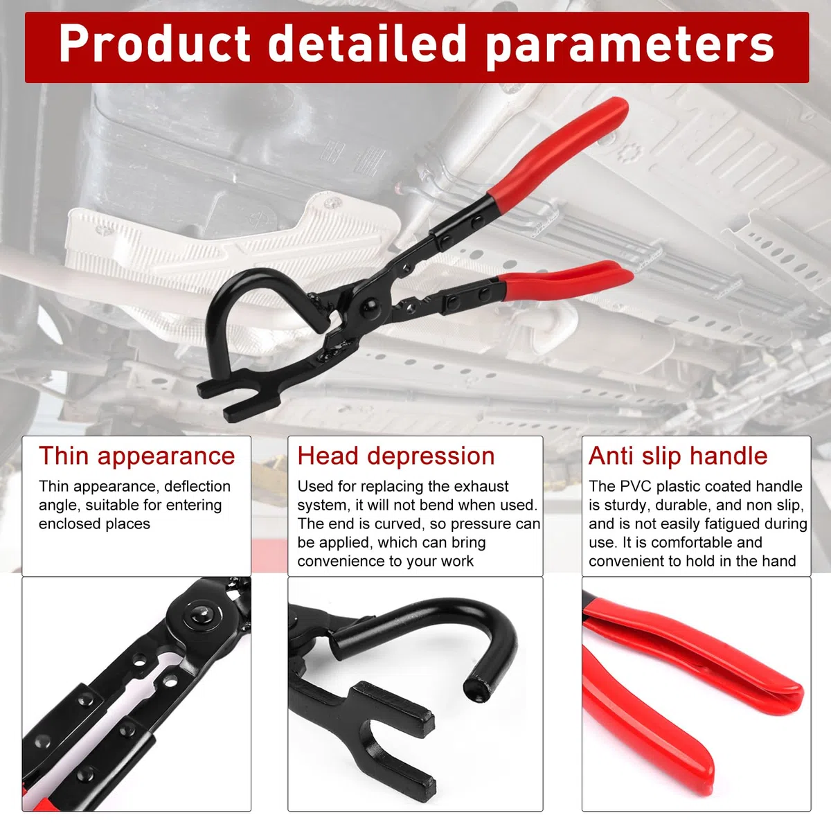 alicat de goma de escape, extractores para escape, herramienta para quitar el gancho del silenciador, alicates de expresión para gomas, extractor de mangueras, accesorios