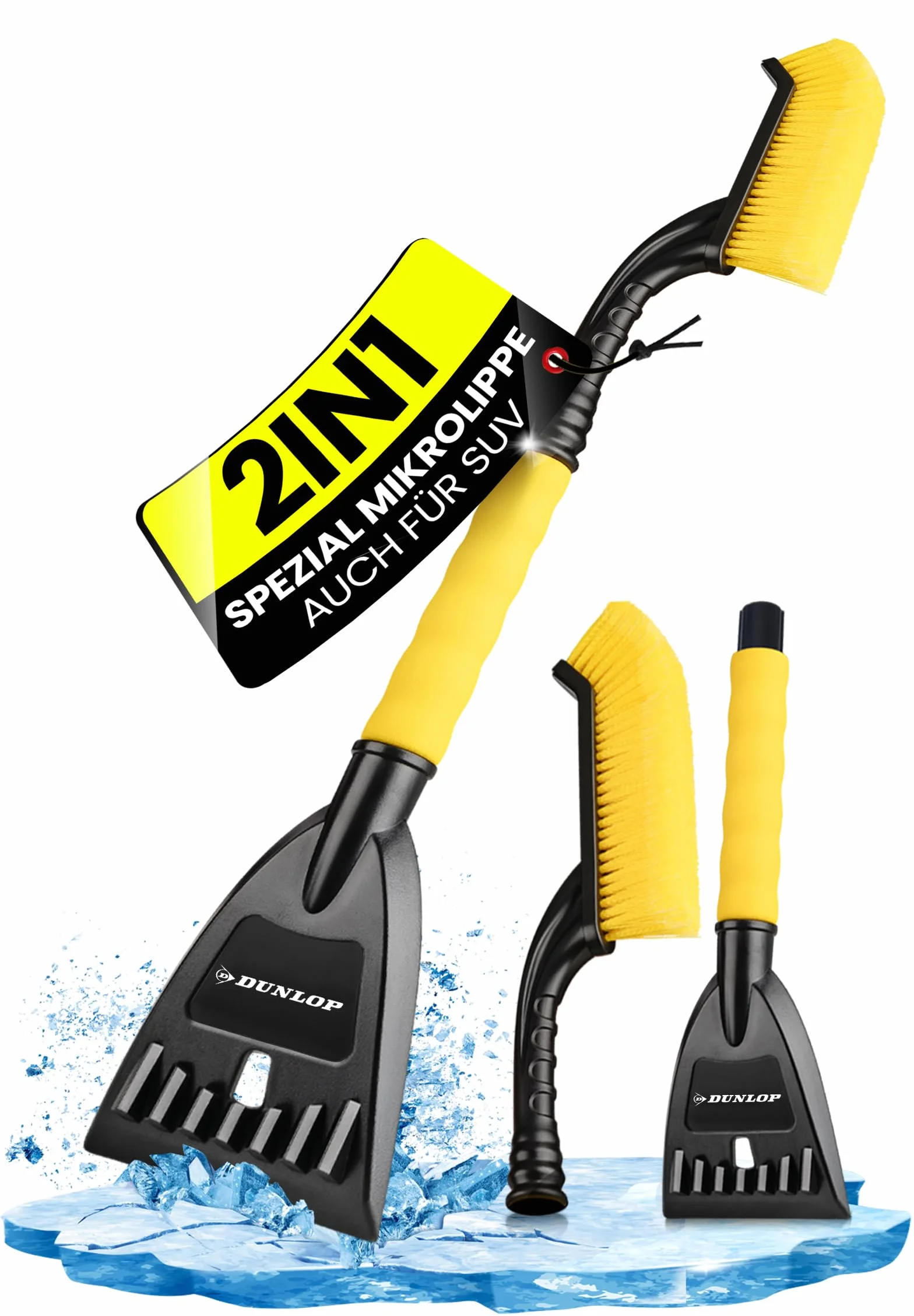 DUNLOP Rascador de hielo para coche con escoba, rápido hielo y nieve, con microlabio especial de 105 mm de ancho, elimina suavemente el parabrisas telescópico