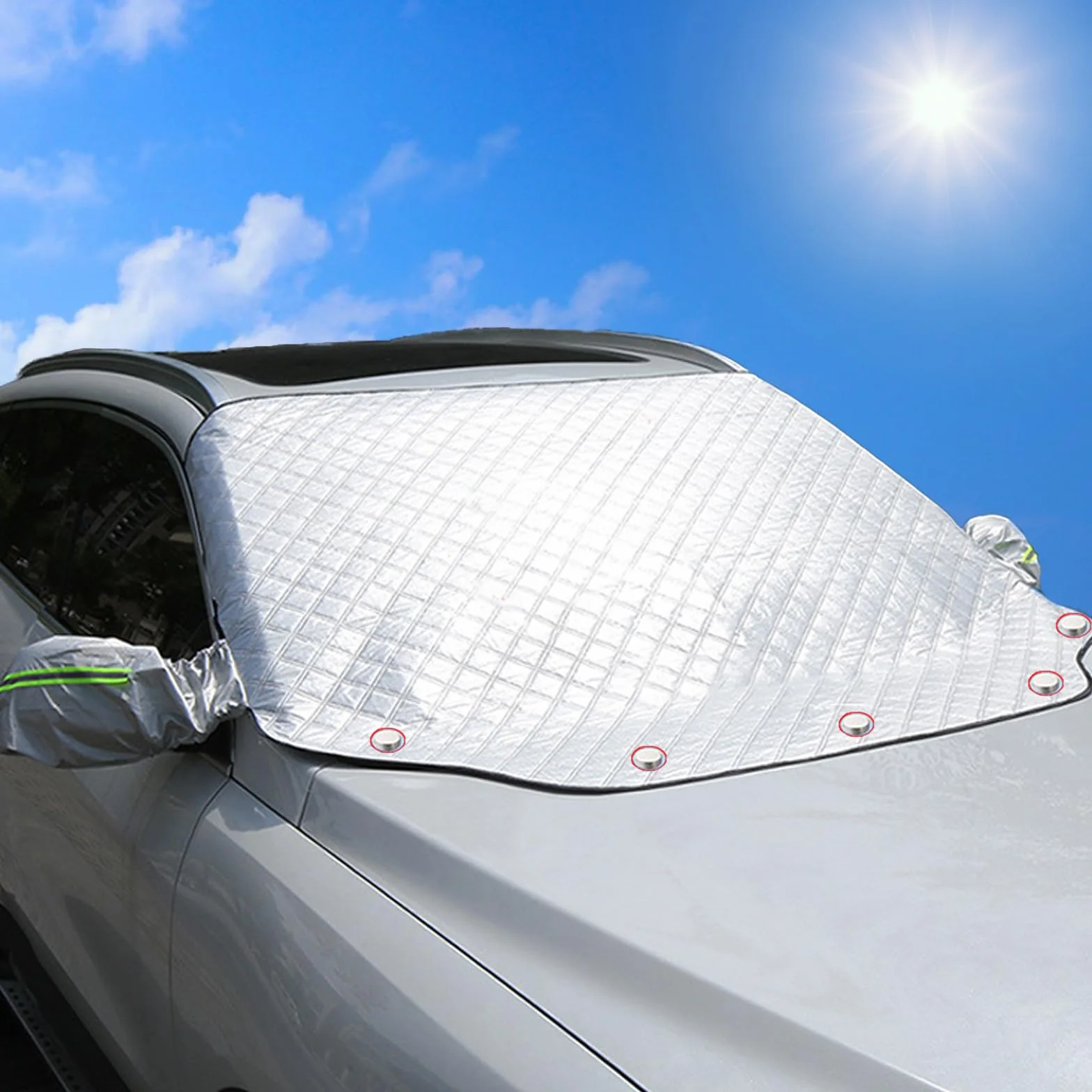 Parasol para Parabrisas Delantero de Coche,Cubierta de Parabrisas Coche con Magnético,Rayos UV,Protección Solar para la Mayoría de Los Vehículos,199 x 127 cm
