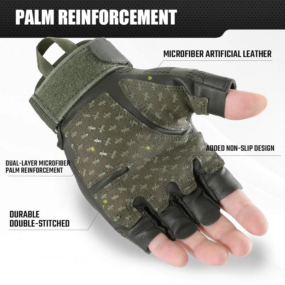 WTACTFUL - Guantes Tácticos Medio Dedo Hombre, Transpirables y Antideslizantes para Airsoft, Paintball, Ciclismo, Moto, Caza, Senderismo y Trabajo Aire Libre