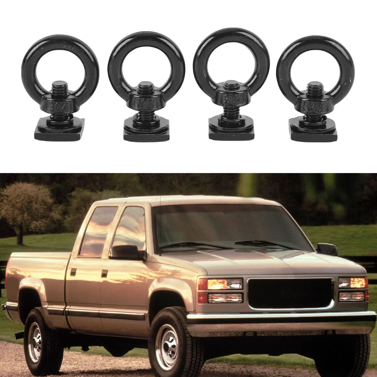 CHICIRIS Anclaje de Riel M8 en T, 4 Piezas, Amarre con Ranura en T de Acero Inoxidable, Ajuste de Riel de Fácil Montaje para Correas de Trinquete y Cuerdas Elásticas, para Camioneta, (Black)