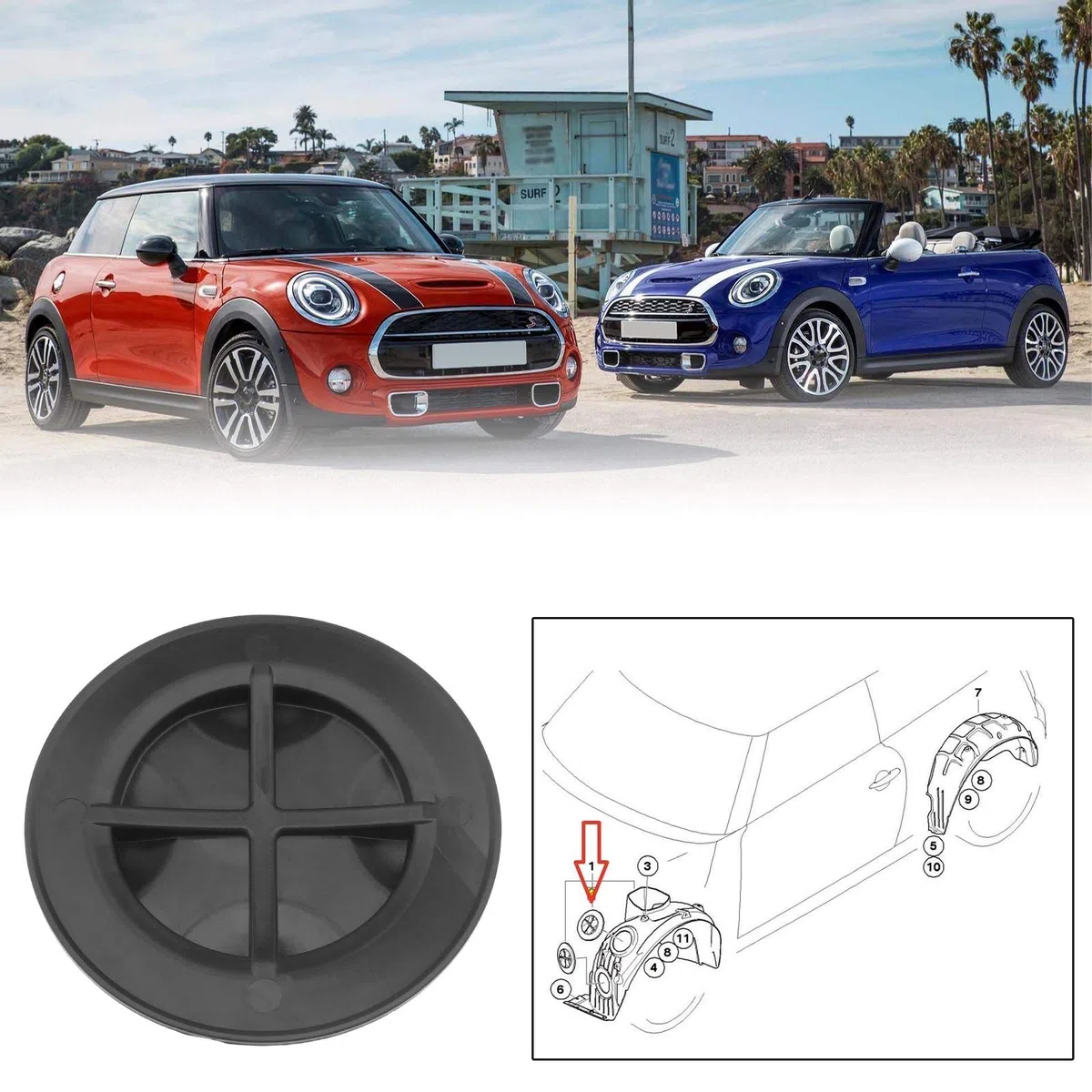 EMSea Tapa de tapa delantera para guardabarros compatible con Mini Cooper R55 R56 R58 R59 (2007-2015)