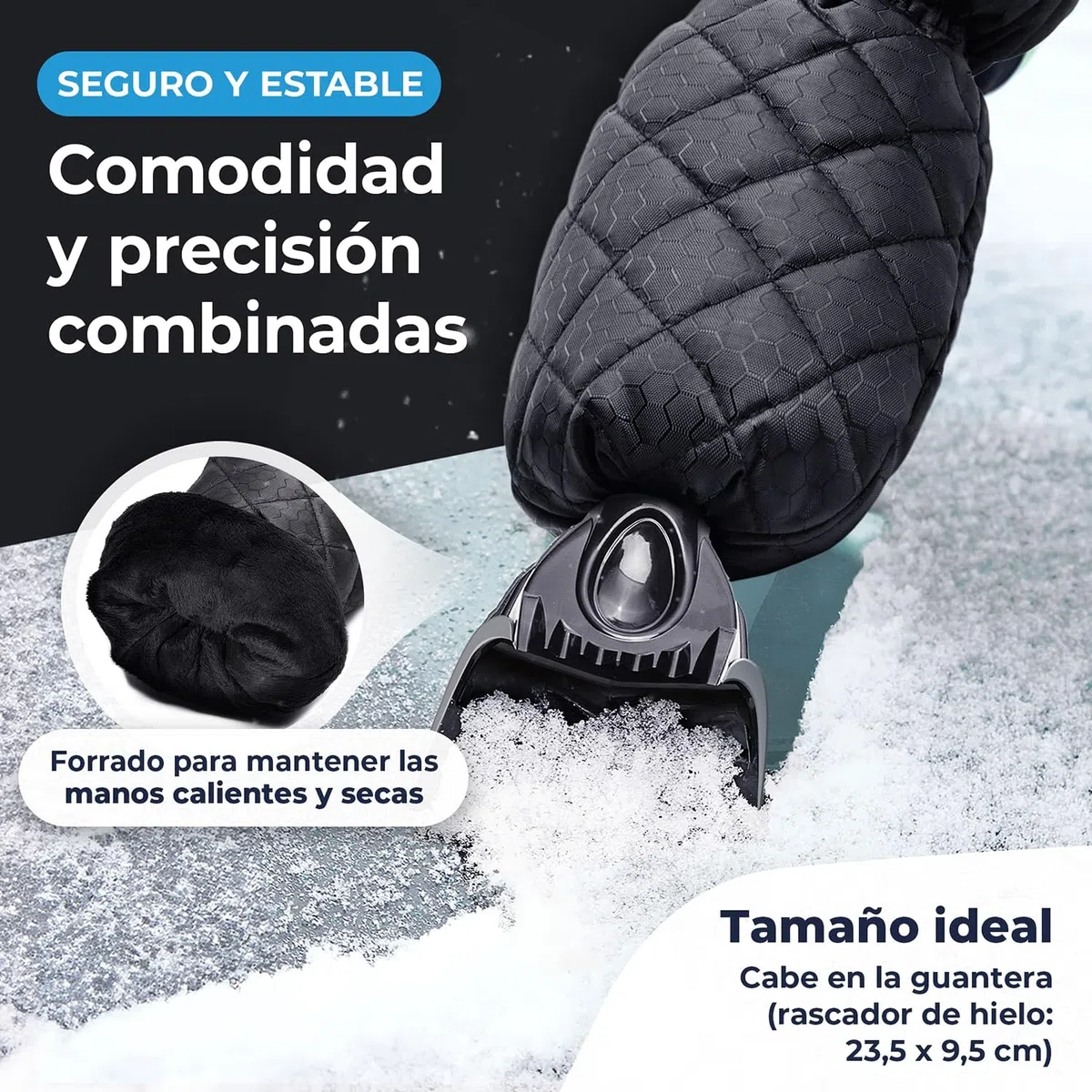LYVANAS rascador Hielo Coche con Guante - Raspador Profesional ergonómico para Parabrisas – Alta eficacia con máxima Comodidad – Manos secas y Calientes – Eficaz y Seguro – Ice Scraper