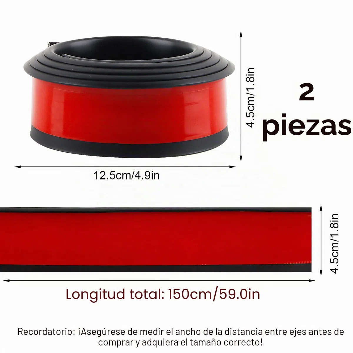 2 Artículos Tira de Paso de Rueda Universal, Bengalas de Guardabarros, Extensión del Paso de Rueda, Ampliación del Guardabarros para Coche (1.5 m, Negro)
