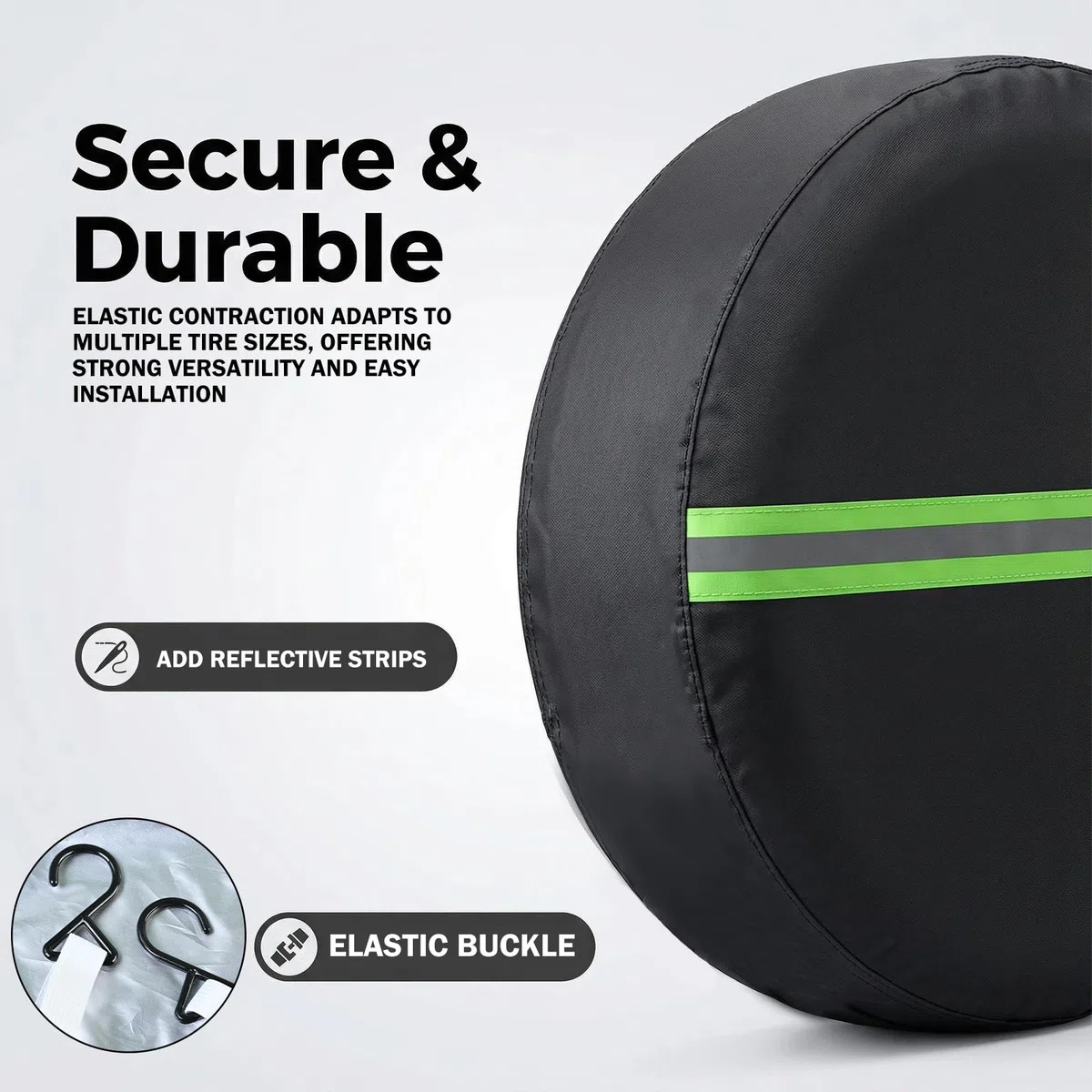 4 Piezas Bolsas para Neumáticos, Funda Protectora para Ruedas， Resistentes al Agua con Bandas Reflectantes Verdes, Funda Rueda Repuesto para Ruedas de Coche, SUV y Camión