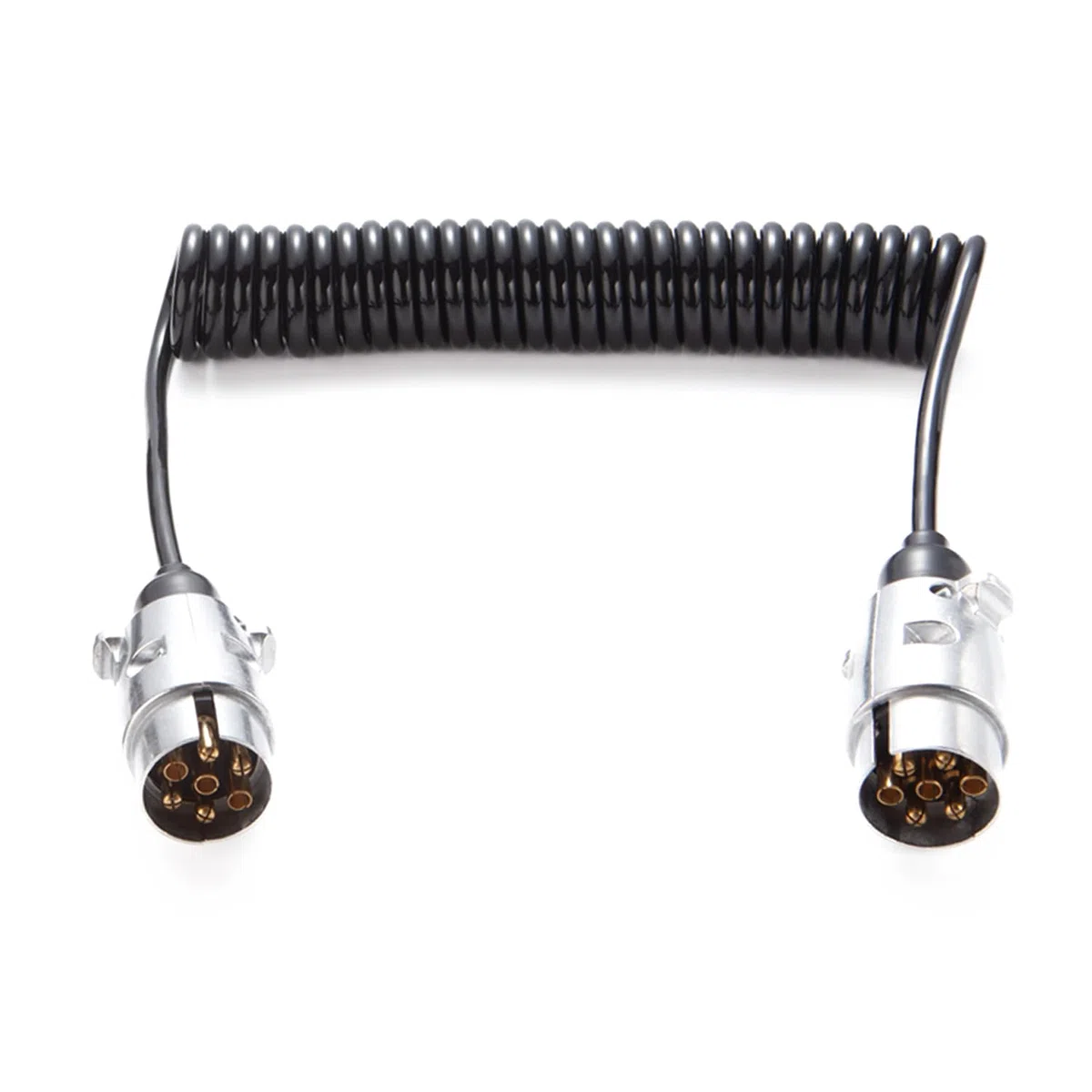 3,7m Cable Extensión Remolque 7 Pines, Espiral Remolque, Norma ISO 1724, Enchufe Macho de Aluminio, Núcleo de Cobre Puro Carcasa de PU, para Vehículos Europeos, Remolque, Yate, RV 12V/24V