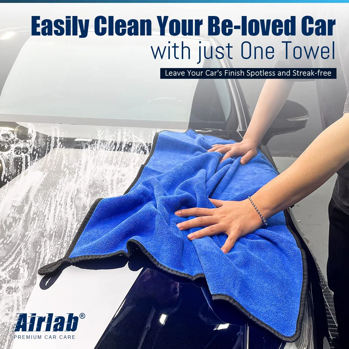 Airlab Grande Toalla Secado Coche 90x60 cm XXL, Bayeta Microfibra, Toalla Microfibra Coche Sin Pelusas & Sin Rayas, Paños de Limpieza Super Absorbente, Balletas para Vehículos, Cristales, 500 gsm