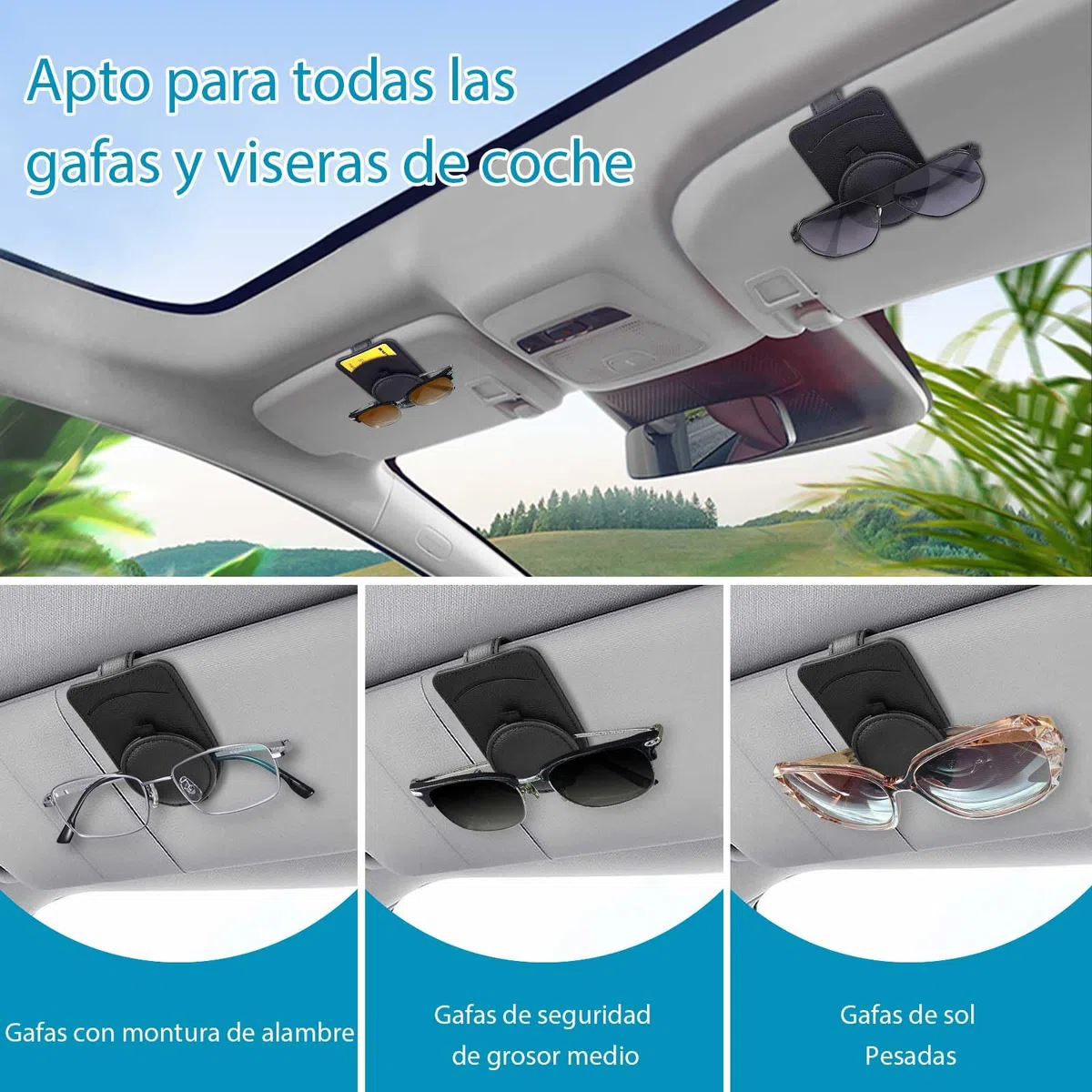 upbeat Soporte Gafas Coche, Fuerte Magnético Porta Gafas para Coche, Cuero Multifuncional Accesorios Coche, Soporte Via T Coche, Accesorios Coche Interior Sunglasses Holder