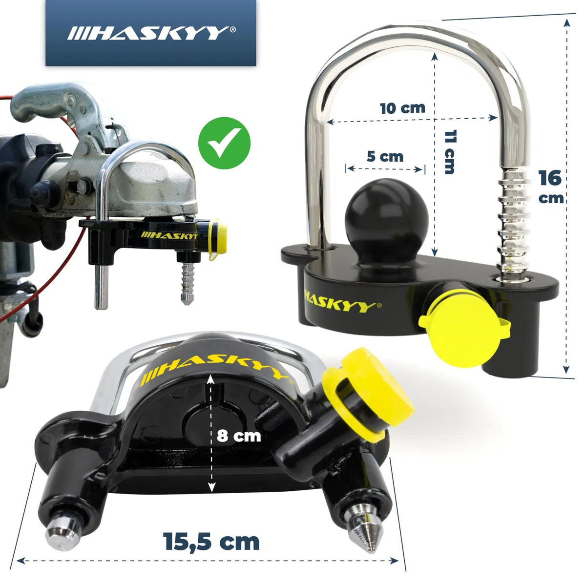 HASKYY Candado para enganche remolque I Robusto Candado para enganche para moto caravana tráiler I protección seguridad antirrobos llave I istema antirrobo Remolque I Candado de Seguridad