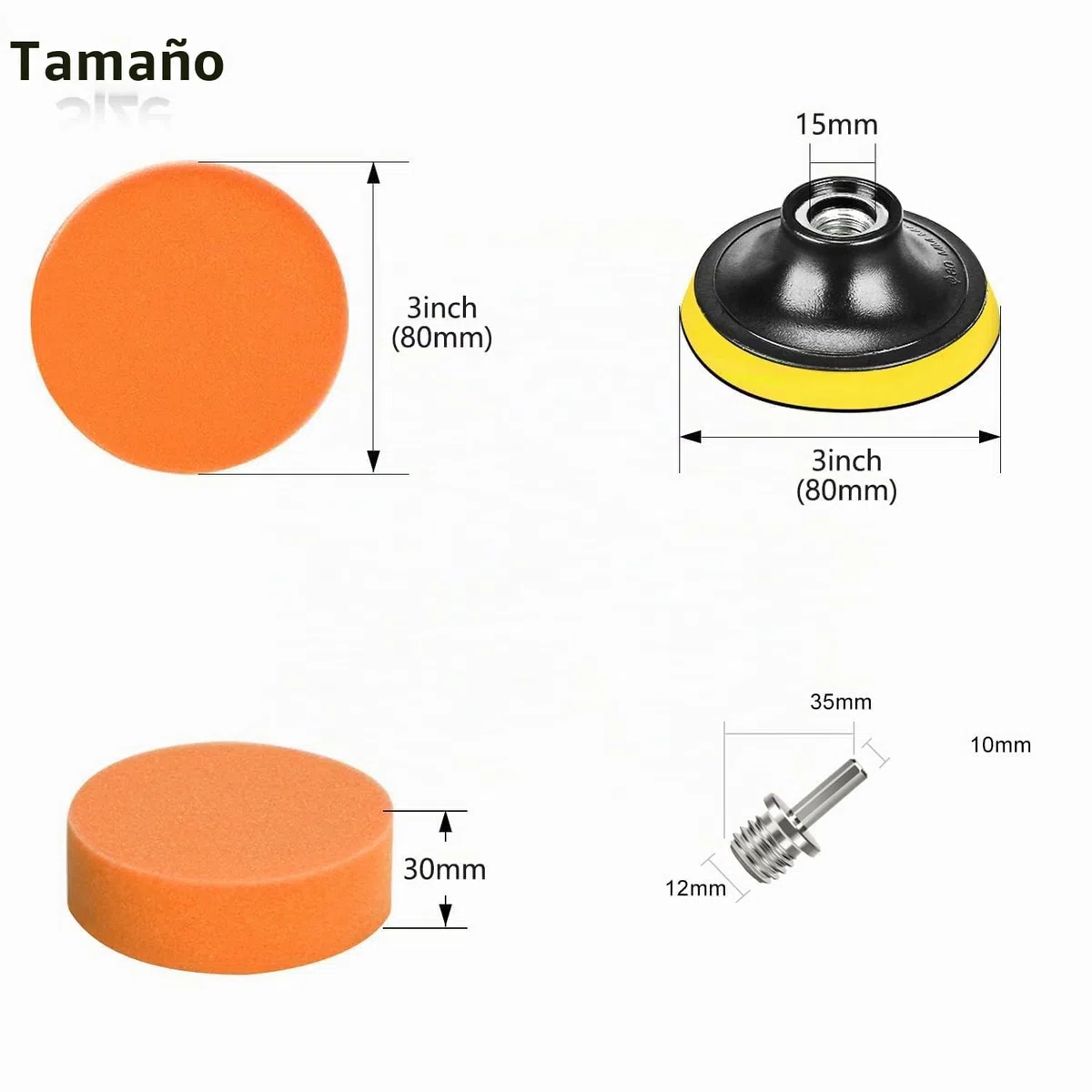 SPTA 34Pcs 80mm Esponja pulidora Lana Buffing Buffer Compuesto Kit Auto Pulidora para automóvil con M14 Kit de Adaptador de Taladro + Disco de Pulido + Cepillo de Limpieza