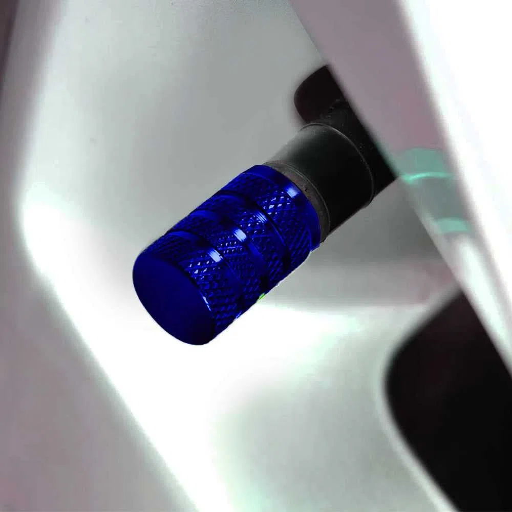 OcioDual 4 Tapones Metálicos Circular Color Azul para Ruedas Válvulas Americana Coches Motos Motocicletas Tapón de Protección Neumaticos con Válvula Coche Moto Moticicleta
