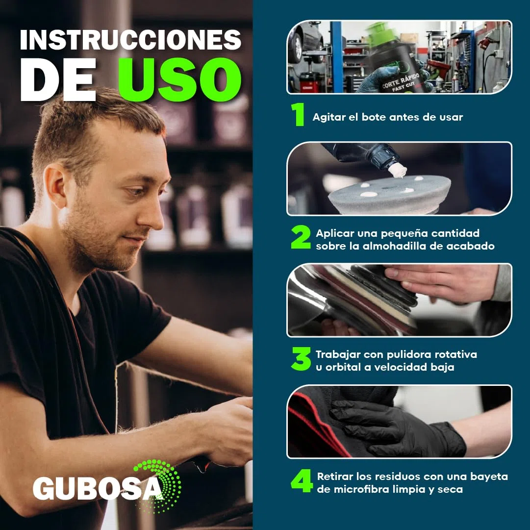 Pulimento coche super brillo sin silicona pulimento coche arañazos polish antiholograma quita arañazos carroceria superficies oscuras nanotecnologia abrillantador profesional 500 ml | GUBOSA