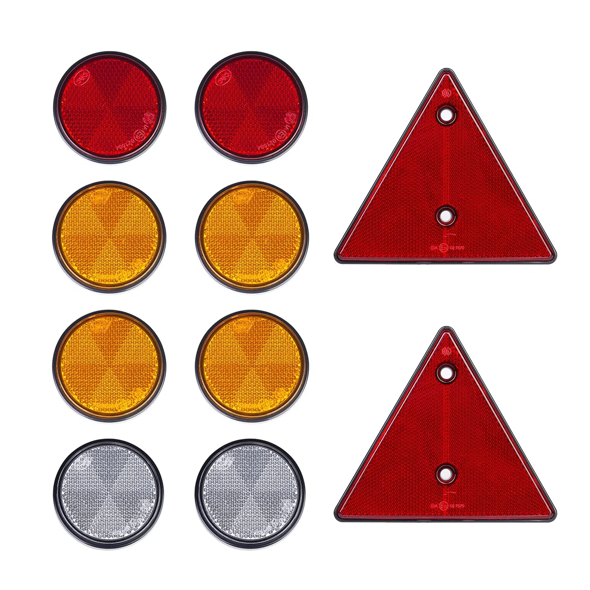 Reflectore Remolque, 2 Reflectores Triangulares Rojo con Fijación de Tornillo, 2 x Rojo 4 x Amarillo 2 x Blanco Reflectores Autoadhesivo Redondos, para Remolque Camión Caravana RV