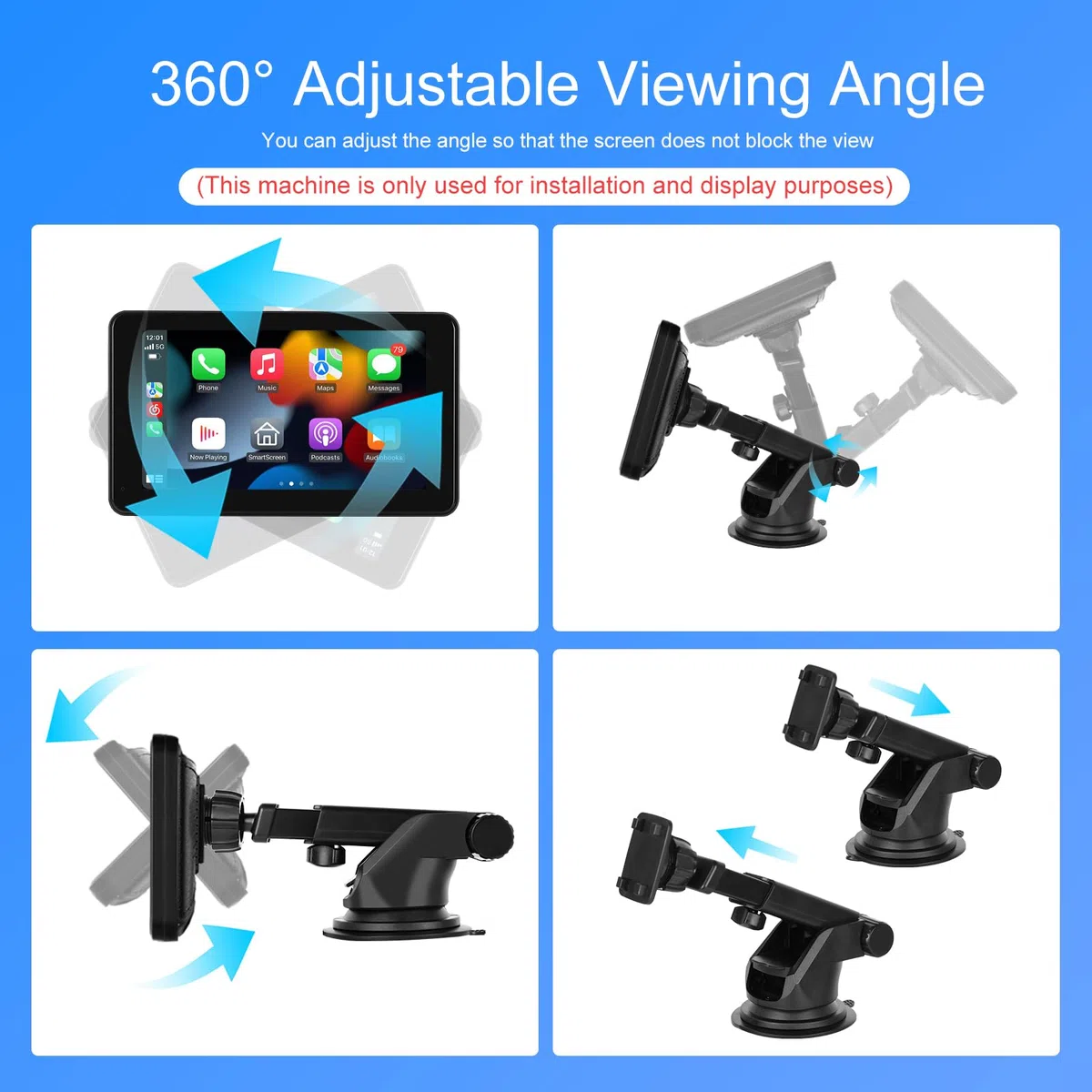 Hodozzy Soporte de Ventosa Flexible para Parabrisas y Salpicadero para Autorradios Portátiles de 6,8/7/9/9,3/10,26 Pulgadas, para Pantalla Carplay portátil Android Auto para Coche