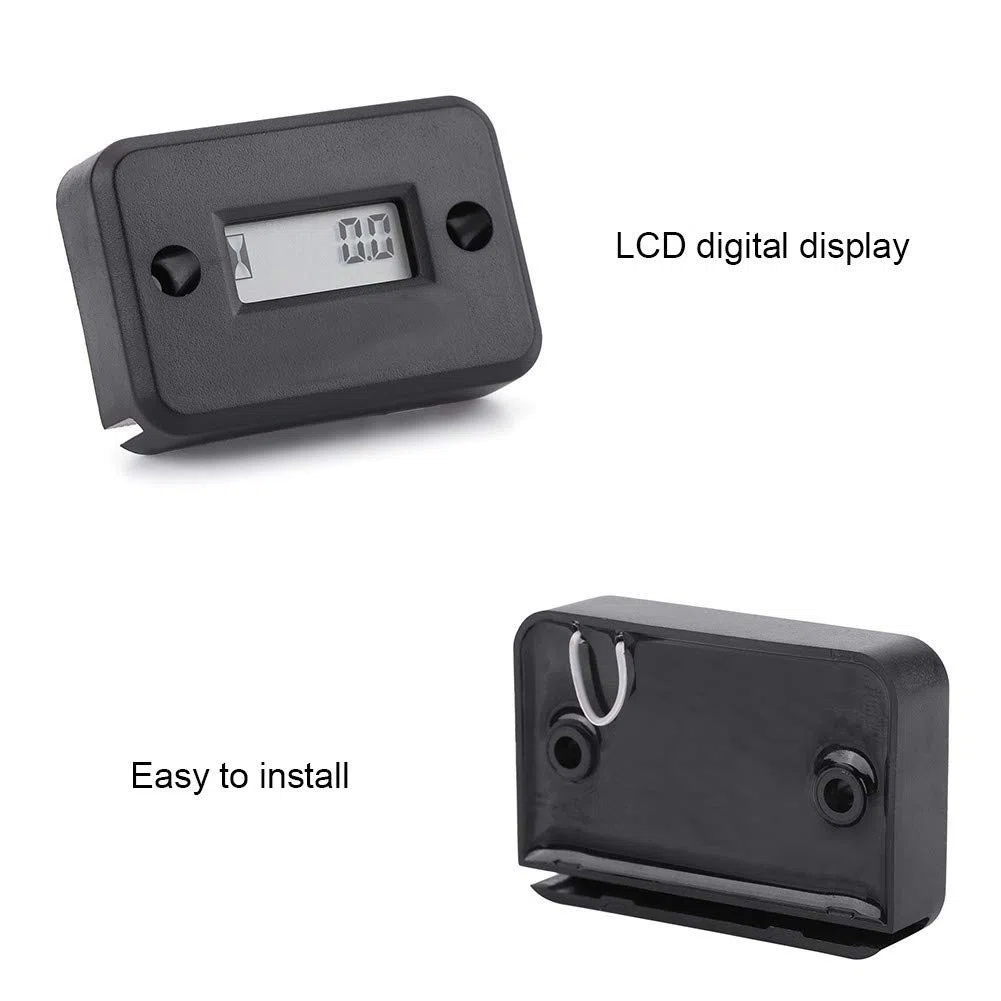 Medidor de Horas Digital, Medidor de Horas Vibración Inalámbrico, Ajuste Inalámbrico para Máquina Vibratoria, Medidor de Horas Inalámbrico Marino Motocicleta(Negro)