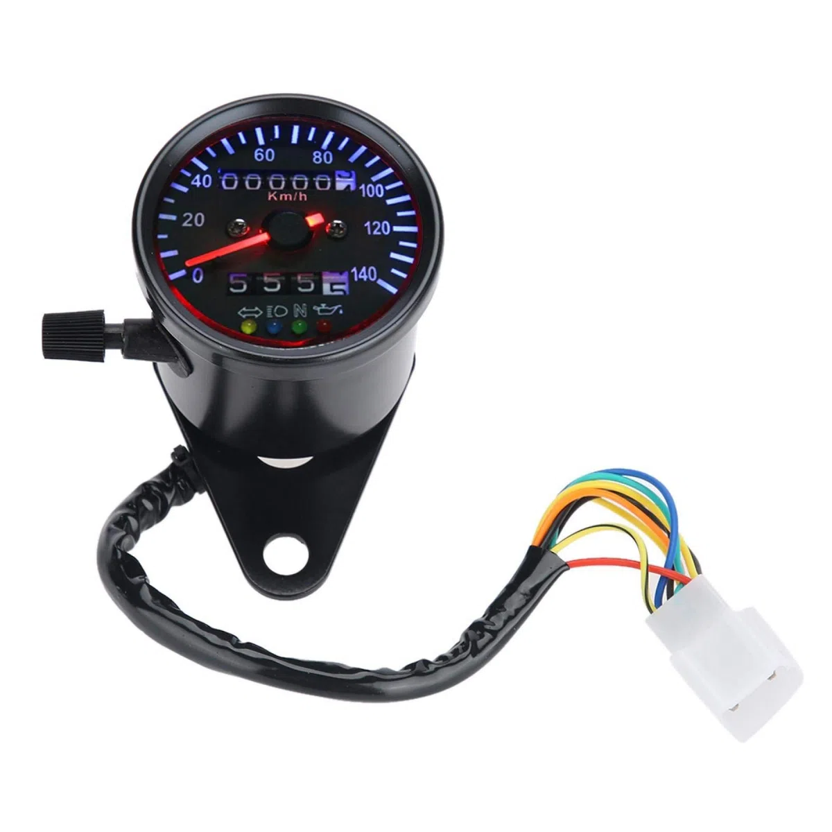 KIMISS Cuentakilómetros LED para moto, universal para café racer, velocímetro de 12 V con doble escala, kit de iluminación trasera, medidor de velocidad