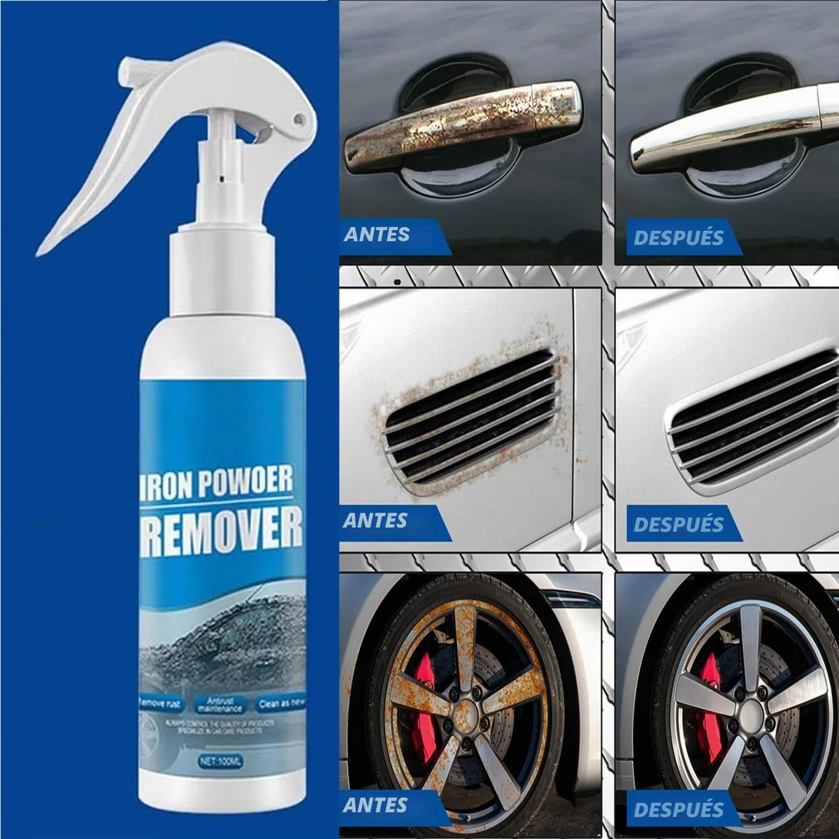 Rakiuty Spray de Eliminación de Óxido, Convertidor de Oxido, Rust Remover Spray, Sprays Convertidor, Accesorios de Limpieza del Automóvil, Multipurpose Rust Remover, 100 ml