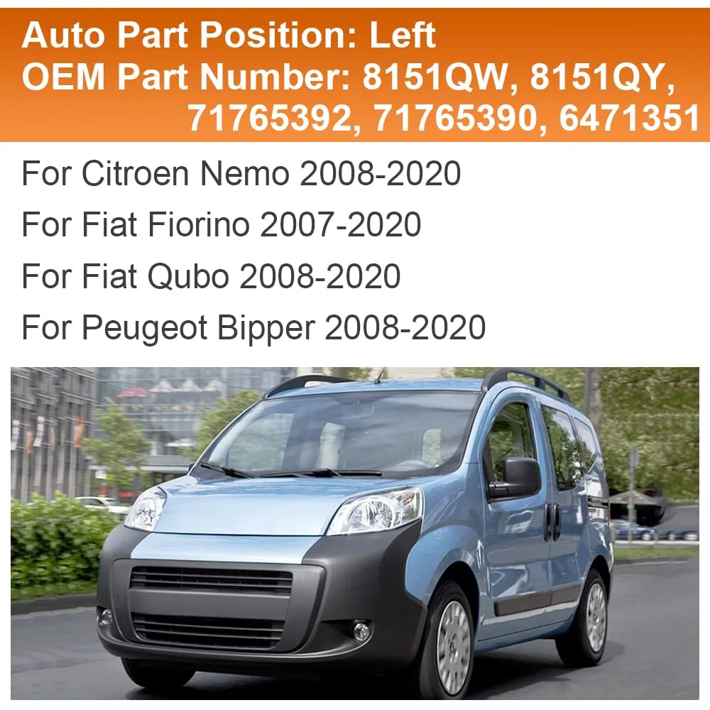 SENZEAL Cristal de Espejo para Fiat Qubo Fiorino/Citroen Nemo/Peugeot Bipper 2008-2020 Izquierdo Lado del Conductor Calefactado con Placa de Soporte 8151QW 8151QY (Izquierda)
